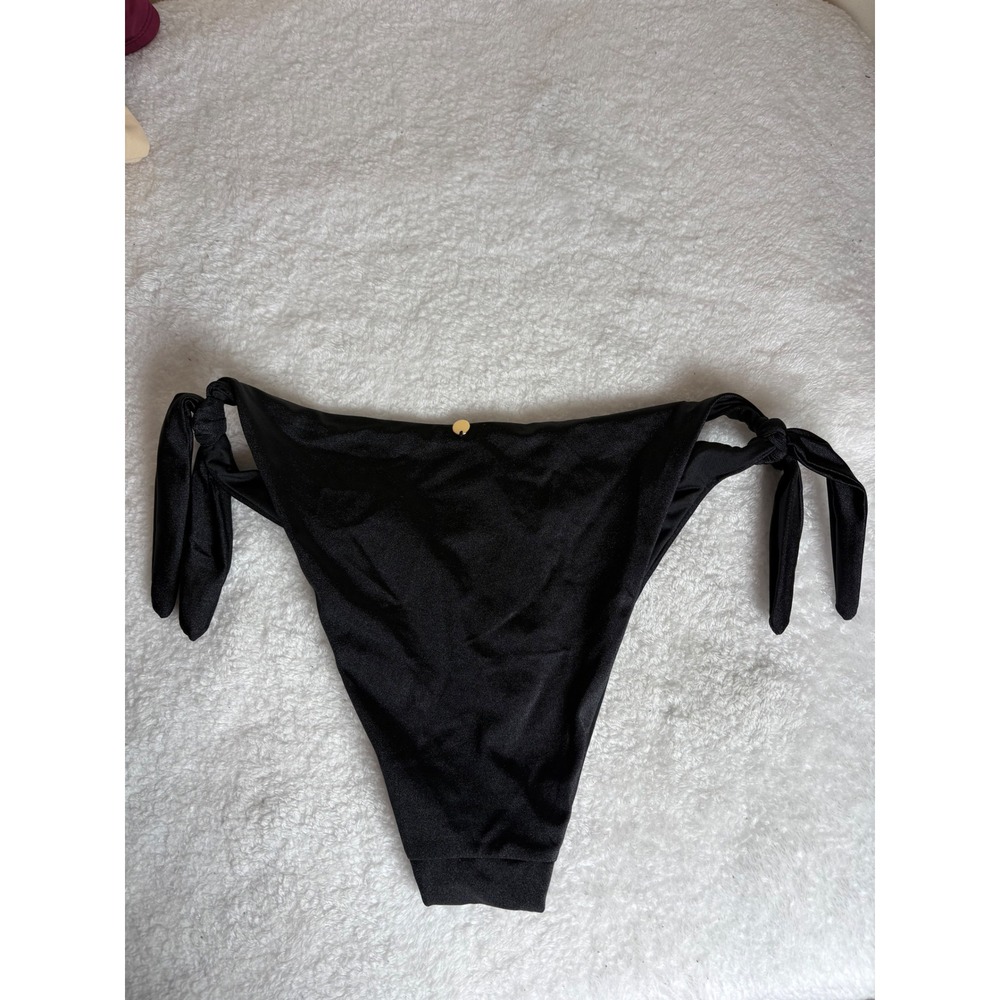 Victorias Secret Black Side Tie Brazilian Bikini Bottoms High Leg Swim Medium